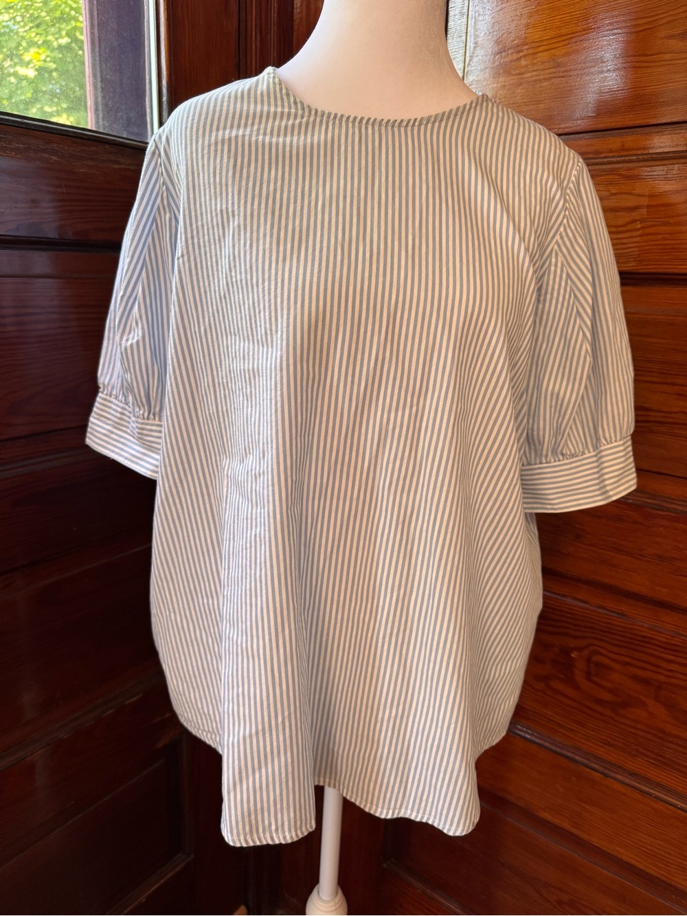 PopSugar Blue & White Striped Blouse | Size XL-Puff Sleeve Top-Button down back